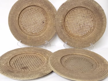 (4) Vintage Brown Rattan Plates