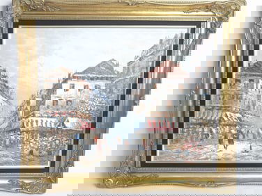 French Street Scene Oil Painting, Signed Burnett