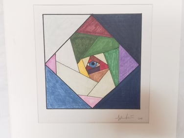 2015 Geometric Watercolor Painting, Signed