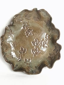 Vintage Carved Floral Pottery Plate, Marked