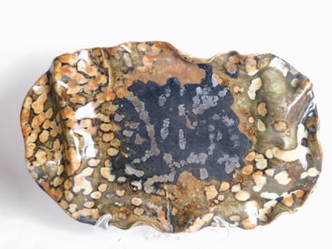 Vintage Panda Glazed Ruffle Pottery Plate