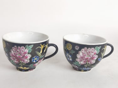 (2) Chinese Porcelain Famille Noir Tea Cups