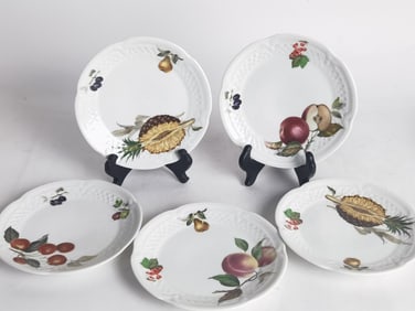 (5) Lourioux France Porcelain Fruits Plates