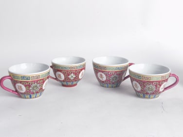 (4) Chinese Porcelain Famille Rose Tea Cups