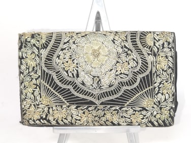 Vintage Velvet Embroidered Gold/Silver Thread Clutch