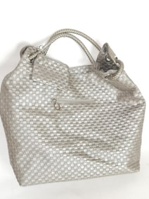 Large Silver Color Weaved Handbag