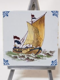 Vintage Dutch Delft Sailboat Tile