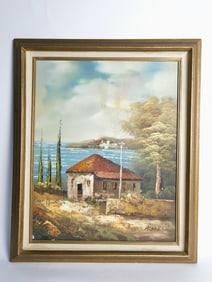 Seaside Cottage Oil Painting on Canvas, Signed Arn