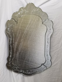 Vintage French Etched Glass Mirror