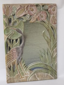 Vintage Painted Wood Carved Hanging Mirror