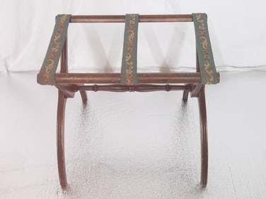 Vintage Folding Luggage Stand with Embroidered Str