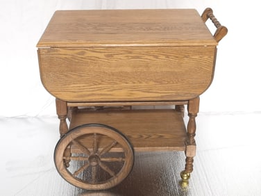 Vintage Colonial Style Maple Dropleaf Bar Cart