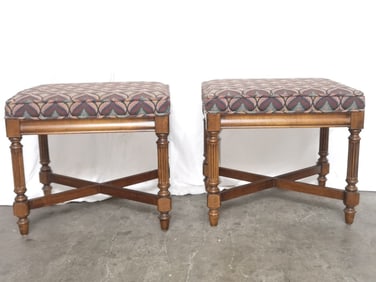 Pr. of Gordon's Upholstered Walnut Stools