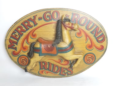 Vintage Hand Painted Wooden Merry-Go-Around Wall D