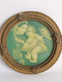 Vintage Virgin Mary and Child Print in Gilt Frame