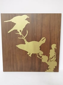 Vintage Gold Painted Wood Birds Plaque