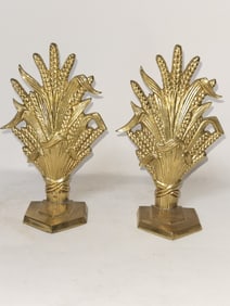 Vintage Brass & Iron Wheat Sheaf Bookends