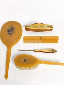 (5) Vintage Honey Yellow Celluloid Vanity Set