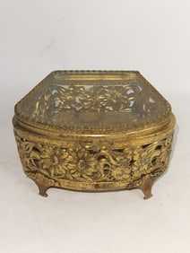 Antique 24K Gold Plated Vanity Jewelry Box