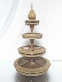 Vintage Three-Tier Hand Carved Monkey Pod Pineappl