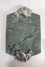 Vintage Green Marble Cheese Tray with Pewter Handl