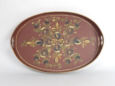 Hand Painted Floral Oval Tray
