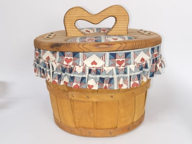 Vintage Sewing Basket with Split Lid