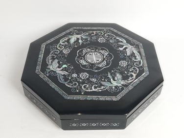 Chinese Mother-of-Pearl Inlay Lacquer over Wood Bo