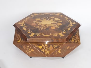 Vintage Italian Marquetry Wood Carved Music Jewelr