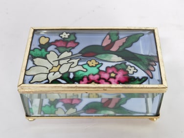 Vintage Bird House Stained Glass Jewelry Box