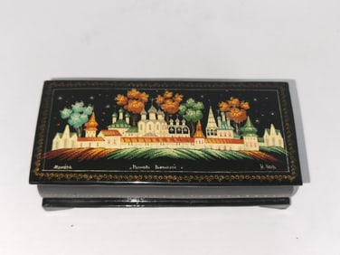 Vintage Russian Hand Painted Jewelry Box, Signed