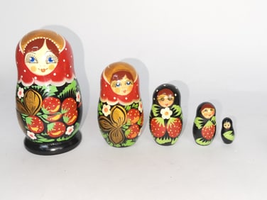 Set of Vintage Russian Hand Painted Nesting Dolls