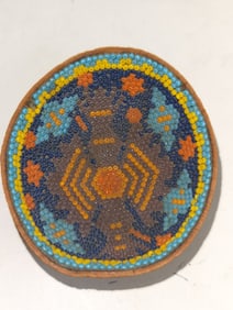 Vintage Mexican Andres Folk Art Beaded Gourd Bowl