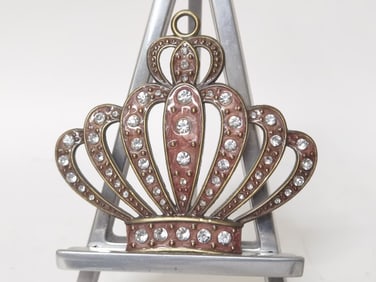 Large Vintage Enameled Rhinestone Crown Pendant