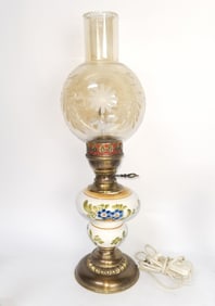 Vintage White Porcelain Painted Floral Kerosene La