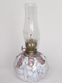 Vintage Mt. St. Helen Iridescent Glass Oil Lamp