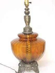 Vintage Mid-Century Hollywood Regency Amber Glass
