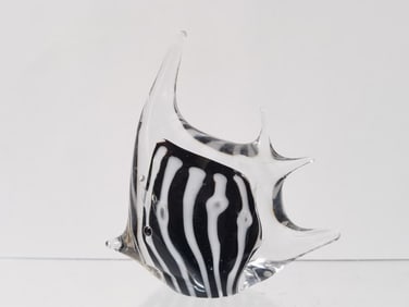 Vintage Murano Italy Black/White Stripe Glass Fish