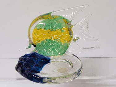 Vintage Green/Yellow Splatter Glass Fish Votive