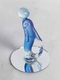 Vintage Blue Art Glass Dolphin Decor