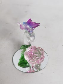 Vintage Pink Floral Art Glass Decor