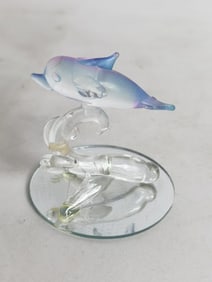 Vintage Blue Art Glass Dolphin Decor