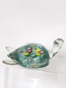 Murano Designed Millefiori Green Art Glass Turtle