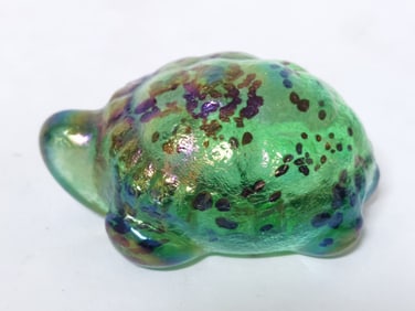 Vintage Robert Held Green Iridescent Art Glass Tur