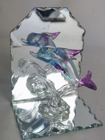 Vintage Blue/Purple Art Glass Dolphin on Mirror St