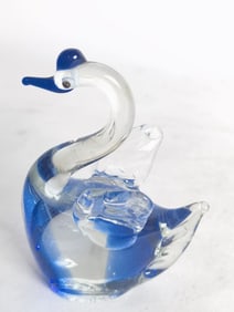Vintage Blue Art Glass Swan Decor