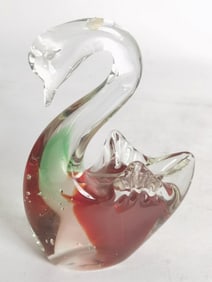 Vintage Murano Italy Red/Green Glass Swan