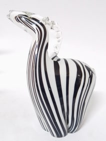 Vintage Murano Italy Black/White Striped Glass Zeb