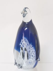 Vintage Murano Italy Blue Glass Penguin Paperweigh
