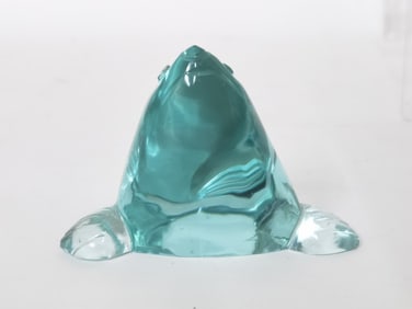 Vintage Green Art Glass Small Seal Paperweight